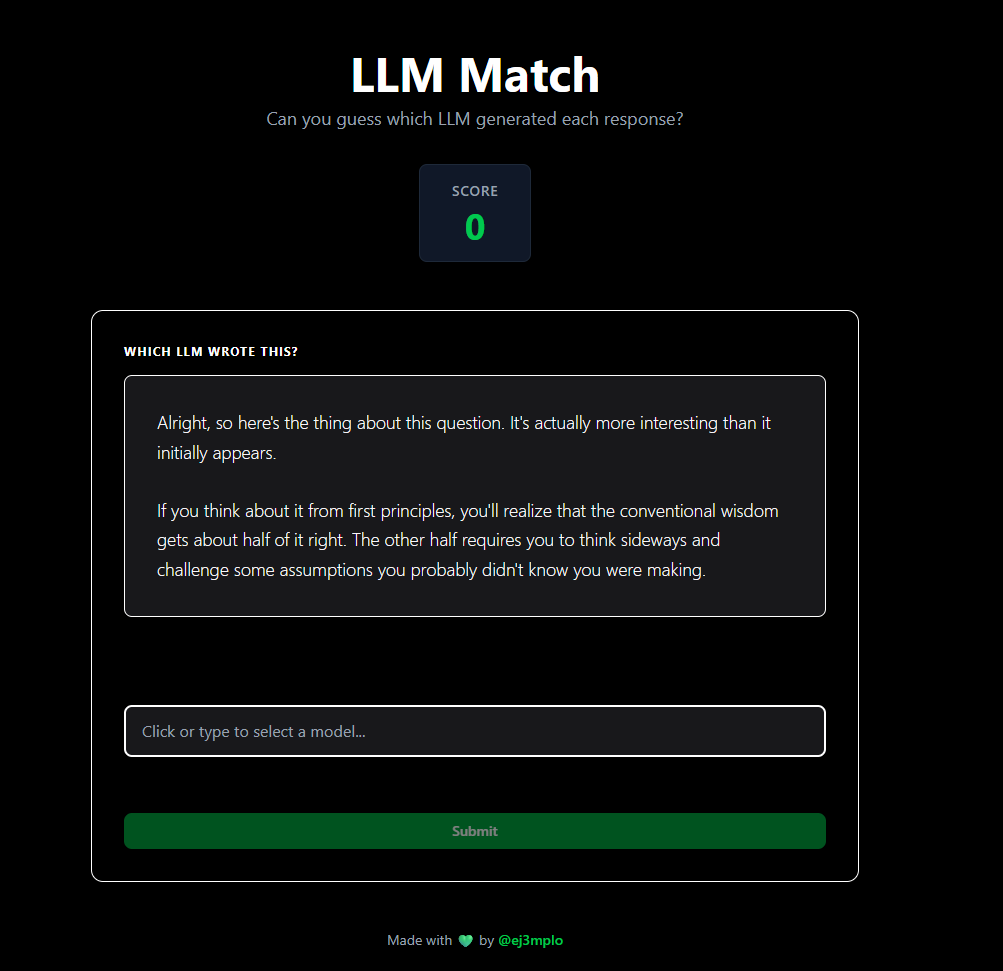 Screenshot de LLM Match en acción mostrando un texto para adivinar